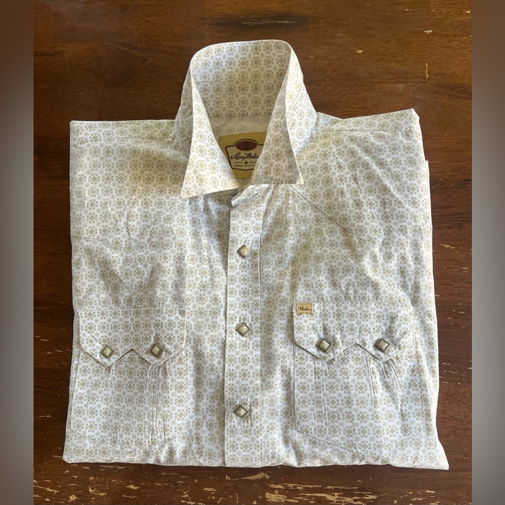 Larry Mahan Cowboy Collection Men's Cream Patterned Shirt